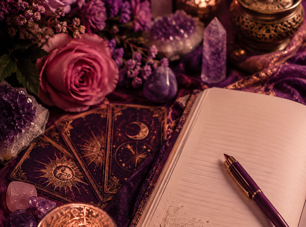 Cartas de Tarô em ambiente preparado para consulta